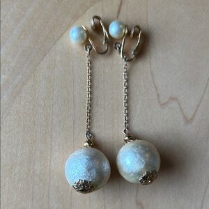 Elegant Gold tone and Cream Drop Earrings